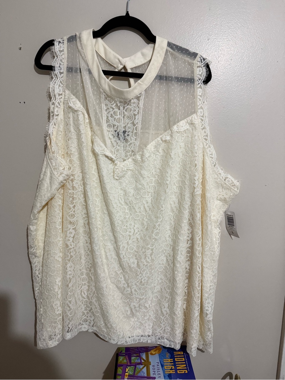 torrid Cream Lace Sleeveless Camisole with Sheer Dotted Yoke
